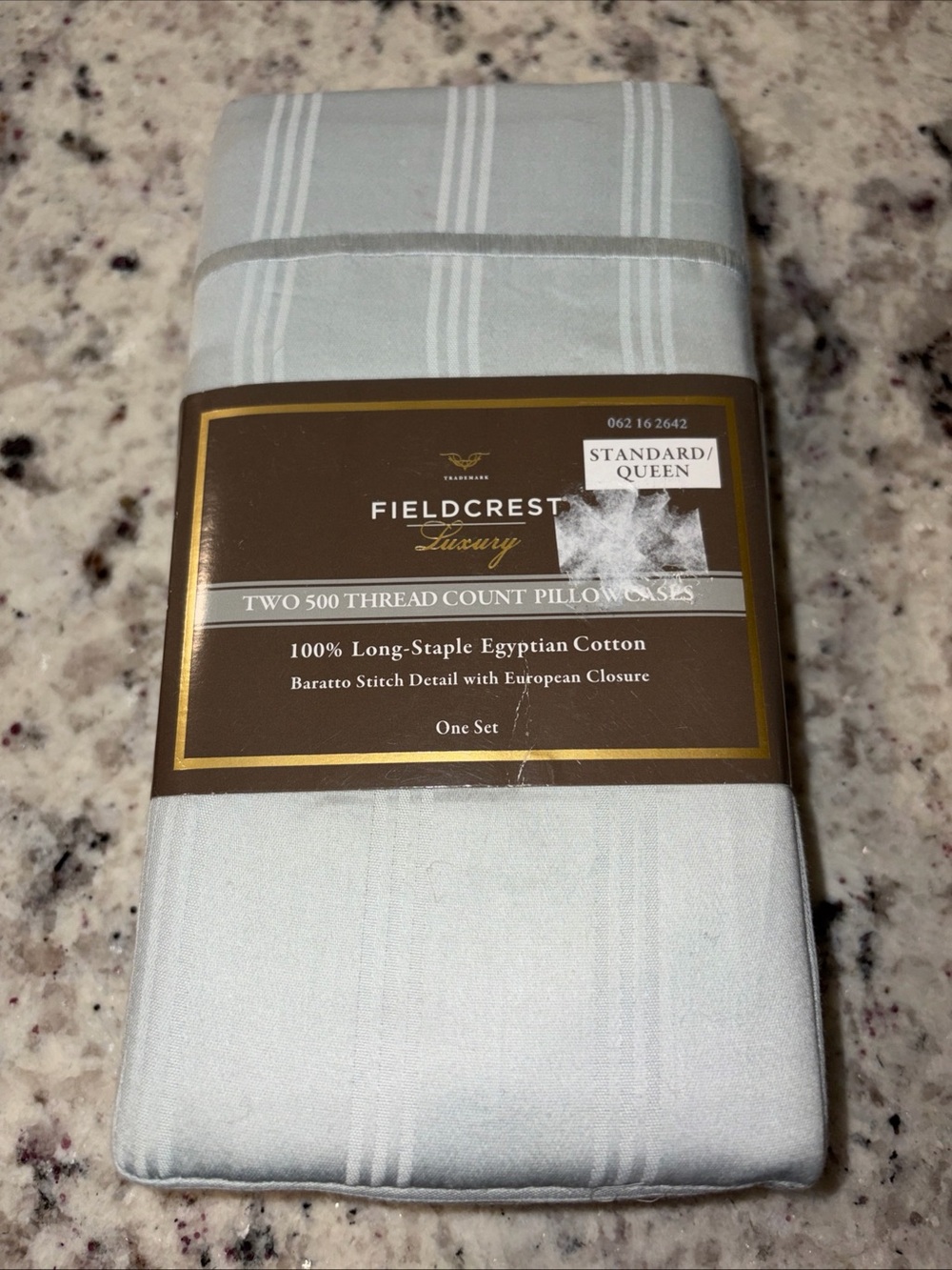 Fieldcrest Luxury 100 Egyptian Cotton Baby Sky Blue Standard Pillowcase X2 500TC